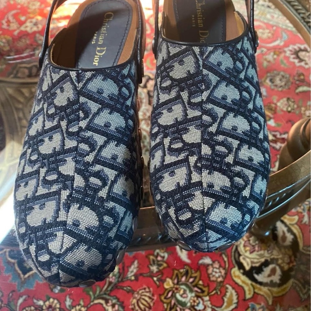 Dior Navy and Light Blue Monogram Canvas Clog Slingbacks - Picture 2 of 2
